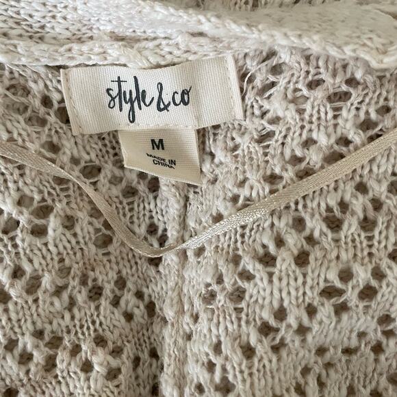 Style & Co Women Cardigan Sweater M‎ Oatmeal Open Front Boho Cottage Practical - Picture 2 of 10